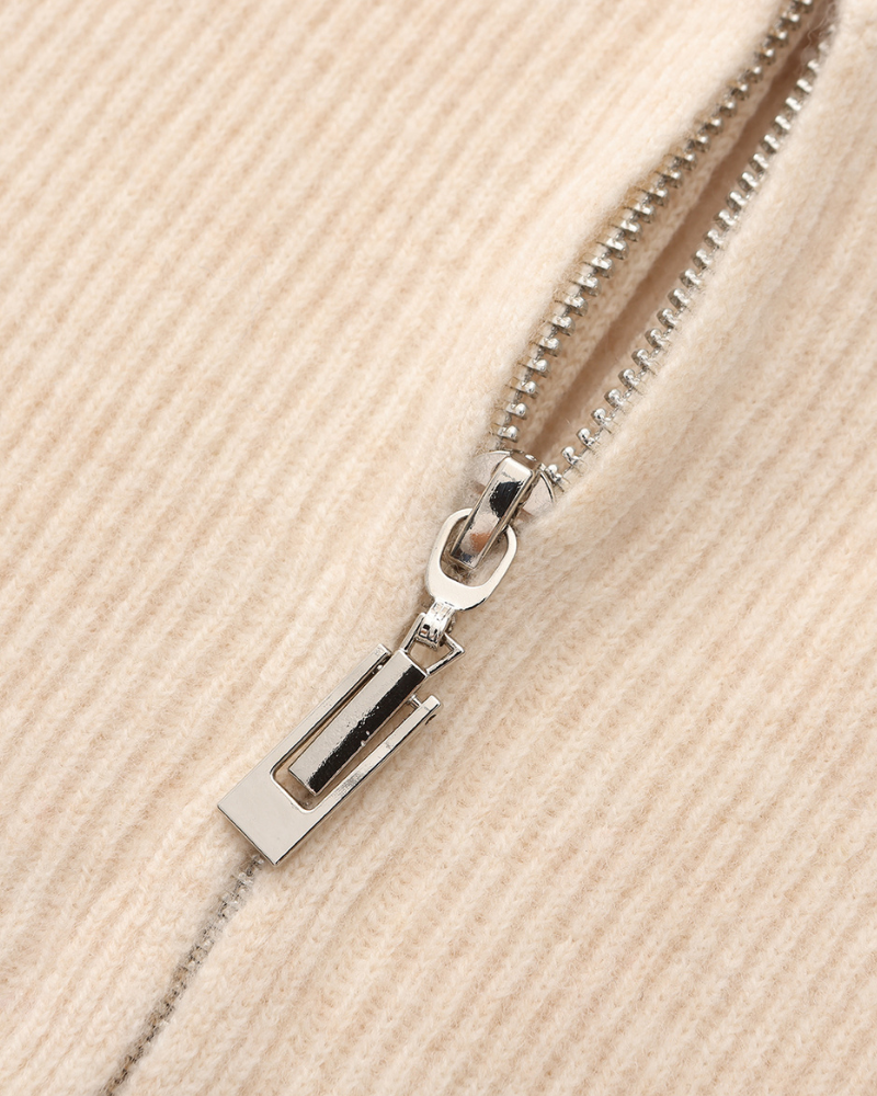 Men's Cashmere Zip Cardigan with Stand Collar and Ribbed Trims