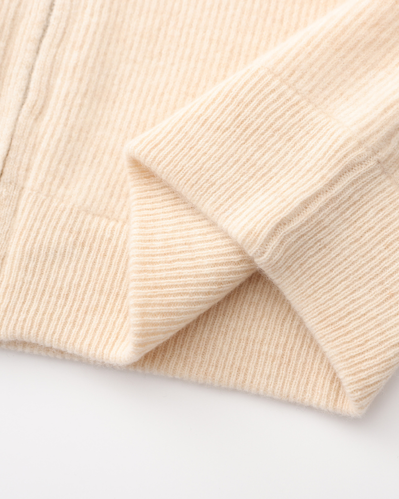 Men's Cashmere Zip Cardigan with Stand Collar and Ribbed Trims