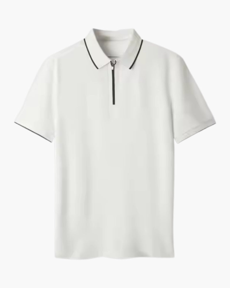 Men's Chunky Knit Half-Zip Polo with Contrast Collar - White