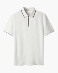 Men's Chunky Knit Half-Zip Polo with Contrast Collar - White