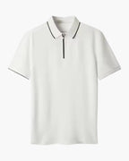 Men's Chunky Knit Half-Zip Polo with Contrast Collar - White