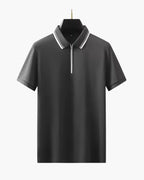 Men's Chunky Knit Half-Zip Polo with Contrast Collar - Dark Gray