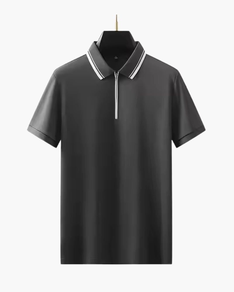 Men's Chunky Knit Half-Zip Polo with Contrast Collar - Dark Gray