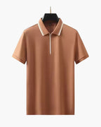 Men's Chunky Knit Half-Zip Polo with Contrast Collar - Orange