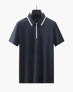 Men's Chunky Knit Half-Zip Polo with Contrast Collar - Navy