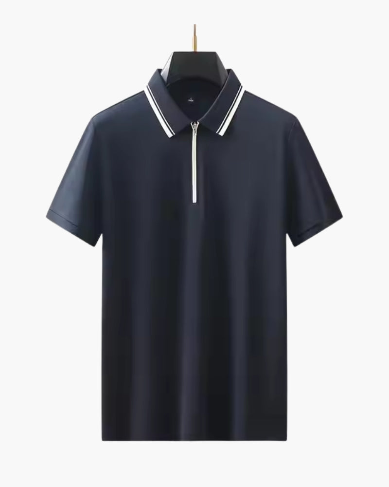 Men's Chunky Knit Half-Zip Polo with Contrast Collar - Navy
