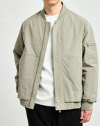 Men's Collarless Bomber Jacket with Zip Front and Sleeve Pocket - Gray