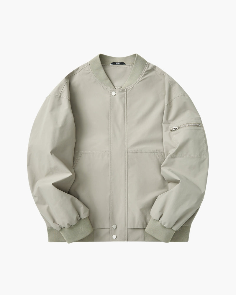 Men's Collarless Bomber Jacket with Zip Front and Sleeve Pocket