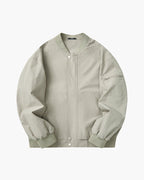 Men's Collarless Bomber Jacket with Zip Front and Sleeve Pocket