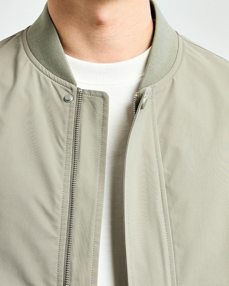 Men's Collarless Bomber Jacket with Zip Front and Sleeve Pocket