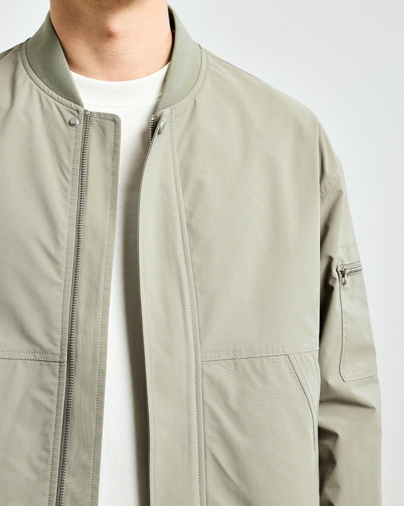 Men's Collarless Bomber Jacket with Zip Front and Sleeve Pocket