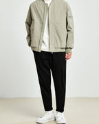 Men's Collarless Bomber Jacket with Zip Front and Sleeve Pocket