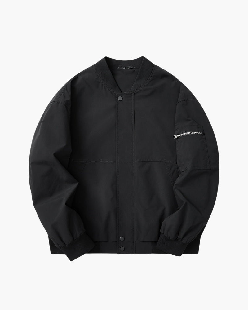 Men's Collarless Bomber Jacket with Zip Front and Sleeve Pocket