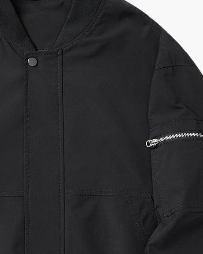 Men's Collarless Bomber Jacket with Zip Front and Sleeve Pocket