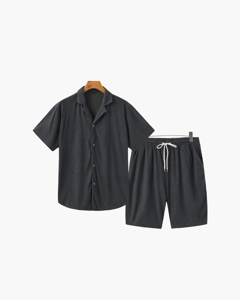 Men's Corduroy Shirt and Drawstring Shorts Set