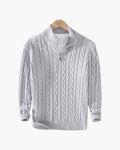 Men's Cotton Half-Zip Sweater with High Neck and Ribbed Trims - Gray