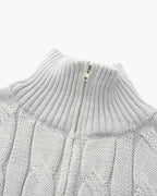 Men's Cotton Half-Zip Sweater with High Neck and Ribbed Trims