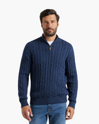 Men's Cotton Half-Zip Sweater with High Neck and Ribbed Trims