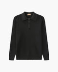 Men's Cotton Knit Half-Zip Sweater with Ribbed Collar - Dark Gray