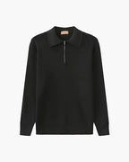 Men's Cotton Knit Half-Zip Sweater with Ribbed Collar - Dark Gray