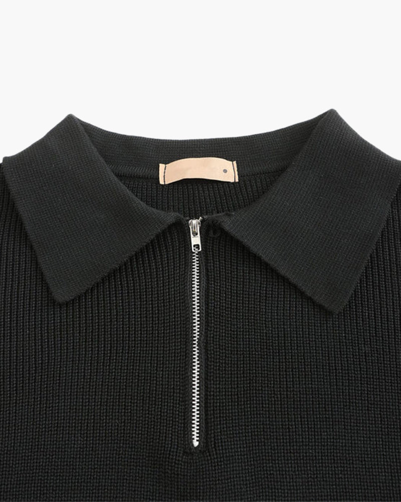 Men's Cotton Knit Half-Zip Sweater with Ribbed Collar