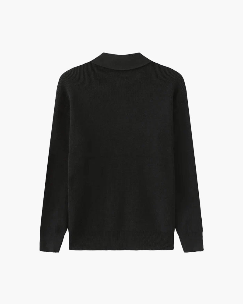 Men's Cotton Knit Half-Zip Sweater with Ribbed Collar