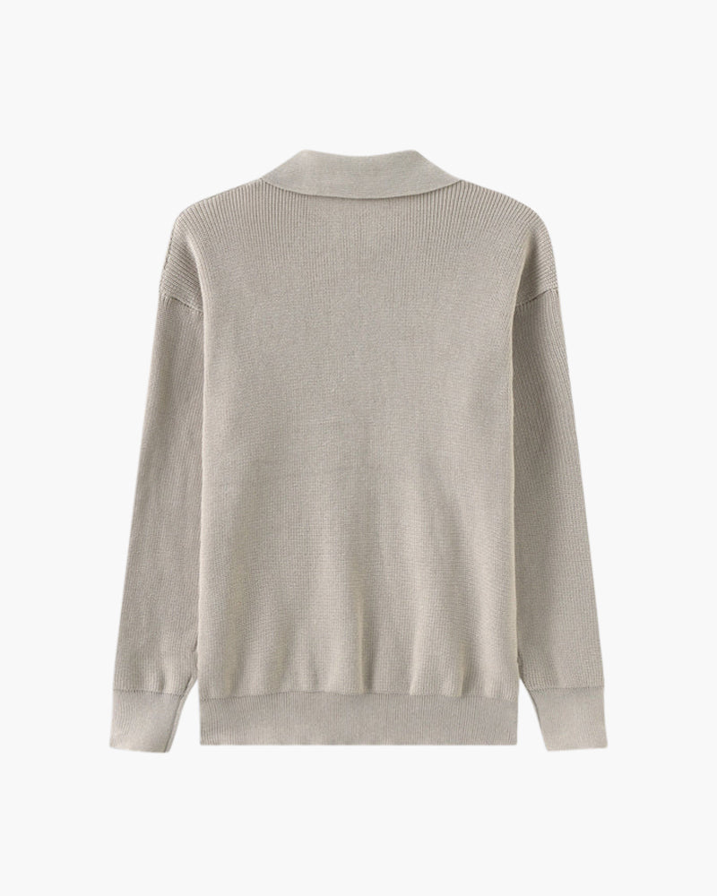 Men's Cotton Knit Half-Zip Sweater with Ribbed Collar