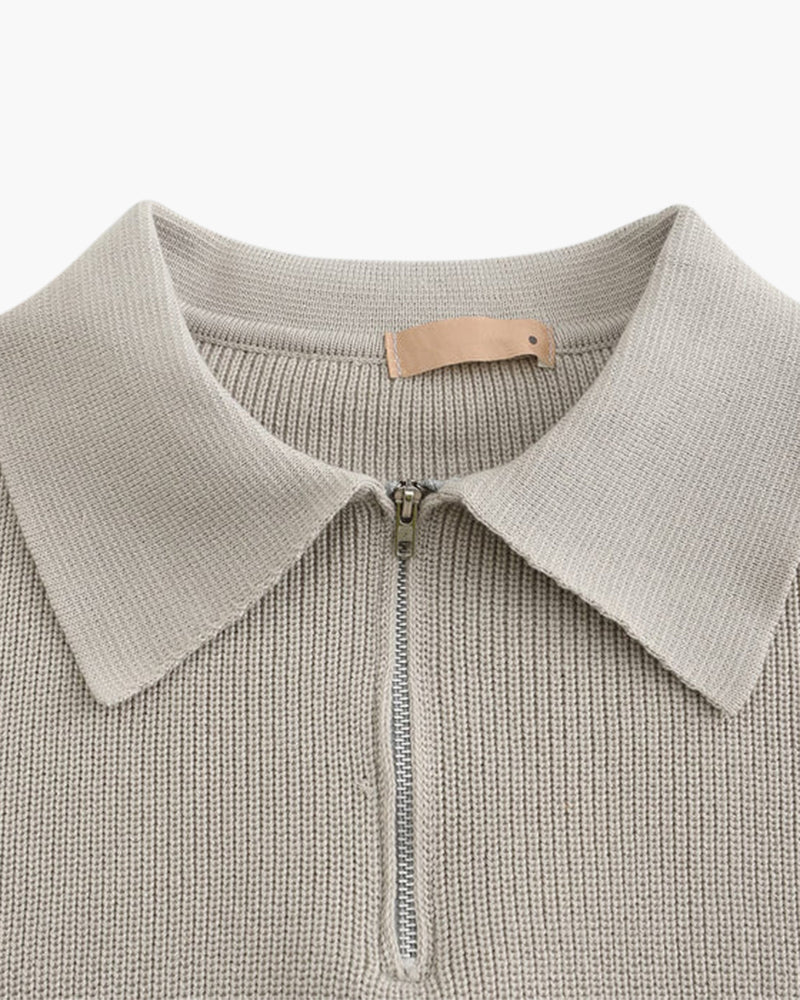 Men's Cotton Knit Half-Zip Sweater with Ribbed Collar