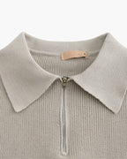 Men's Cotton Knit Half-Zip Sweater with Ribbed Collar