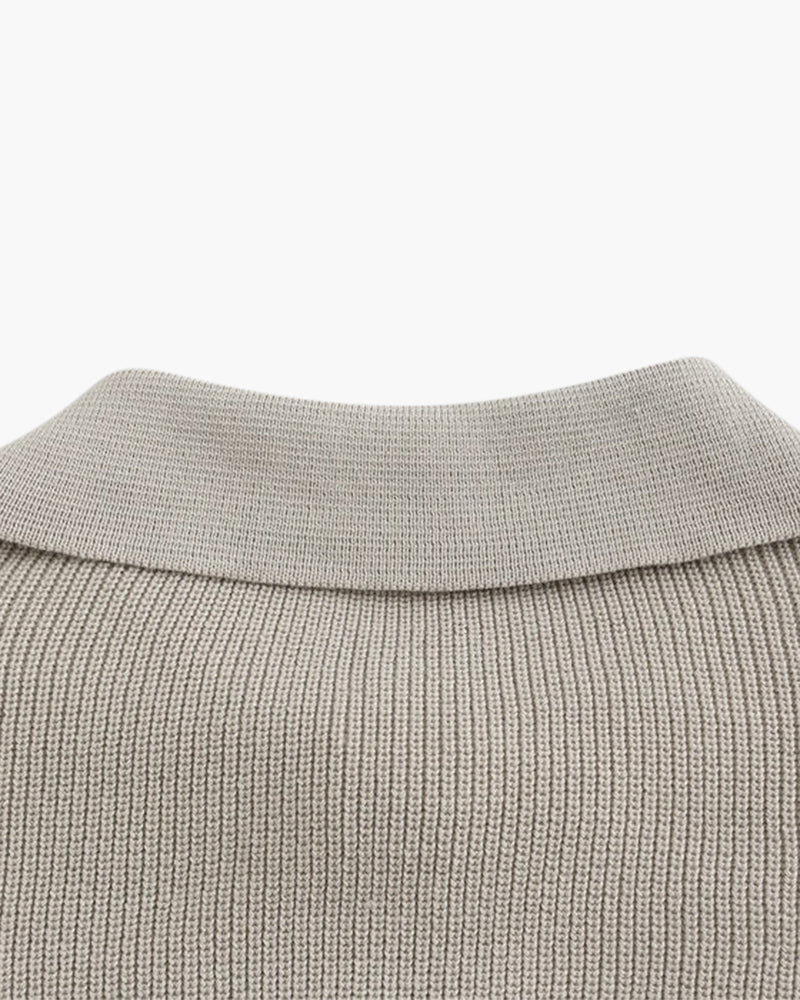 Men's Cotton Knit Half-Zip Sweater with Ribbed Collar