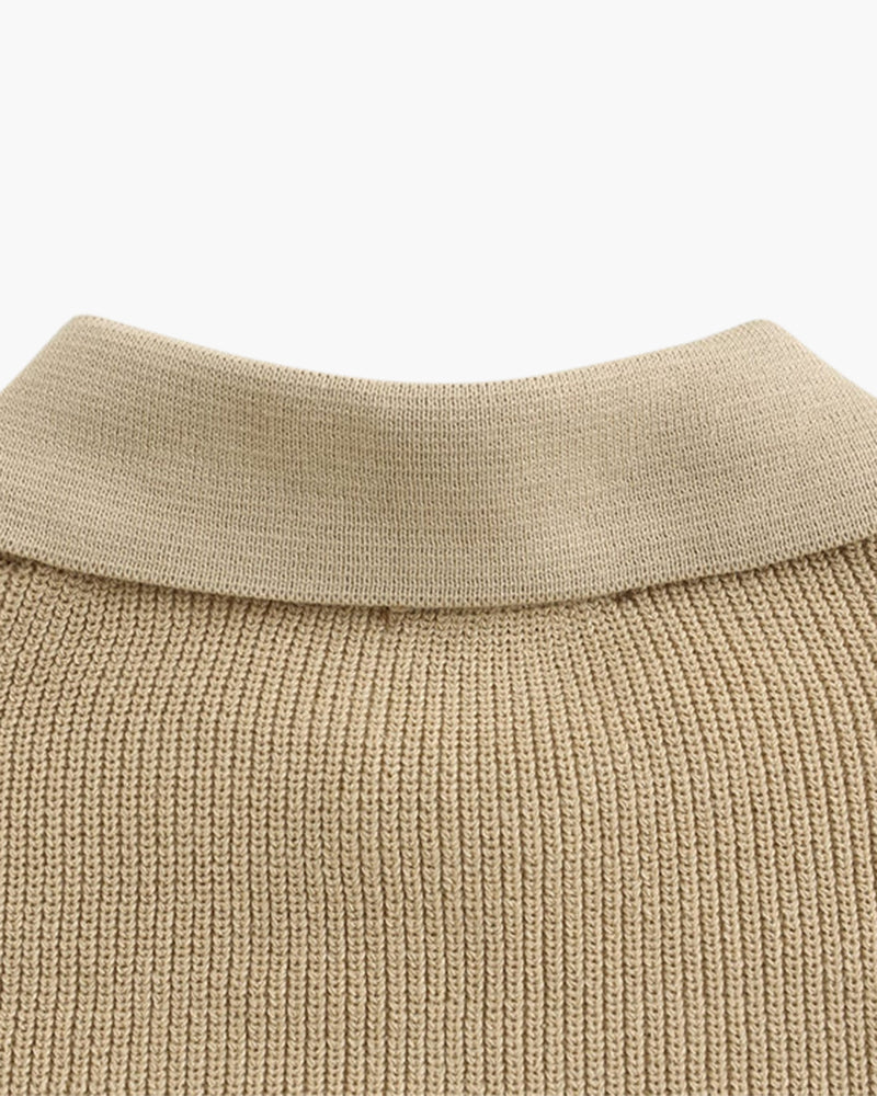 Men's Cotton Knit Half-Zip Sweater with Ribbed Collar