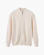 Men's Cotton Zip Cardigan with Ribbed Knit and Stand Collar - Nude