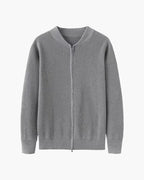 Men's Cotton Zip Cardigan with Ribbed Knit and Stand Collar - Gray