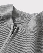 Men's Cotton Zip Cardigan with Ribbed Knit and Stand Collar