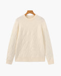 Men's Diamond Knit Crew Neck Sweater with Ribbed Cuffs - Beige