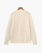 Men's Diamond Knit Crew Neck Sweater with Ribbed Cuffs