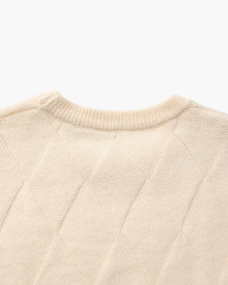 Men's Diamond Knit Crew Neck Sweater with Ribbed Cuffs