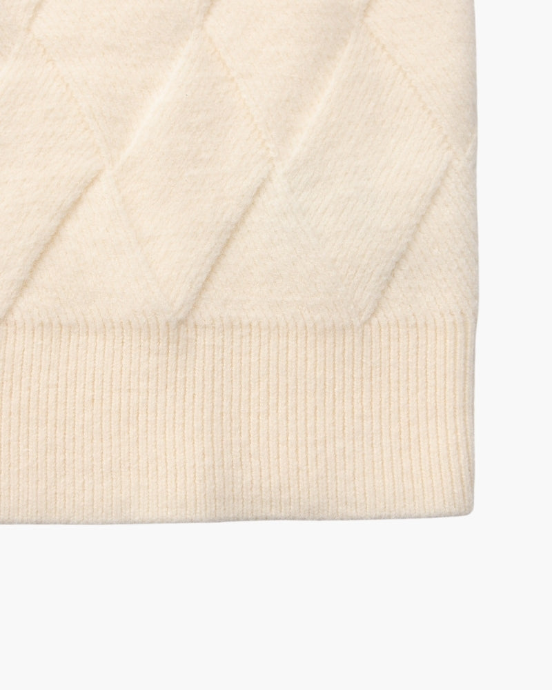Men's Diamond Knit Crew Neck Sweater with Ribbed Cuffs