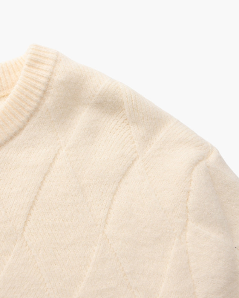 Men's Diamond Knit Crew Neck Sweater with Ribbed Cuffs