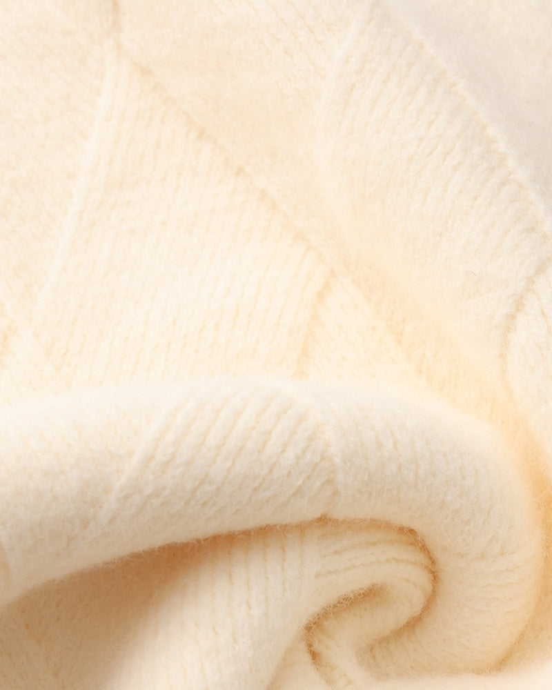 Men's Diamond Knit Crew Neck Sweater with Ribbed Cuffs