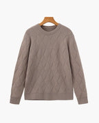 Men's Diamond Knit Crew Neck Sweater with Ribbed Cuffs - Mocha