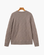Men's Diamond Knit Crew Neck Sweater with Ribbed Cuffs