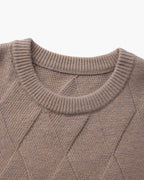 Men's Diamond Knit Crew Neck Sweater with Ribbed Cuffs