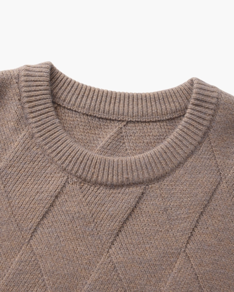 Men's Diamond Knit Crew Neck Sweater with Ribbed Cuffs