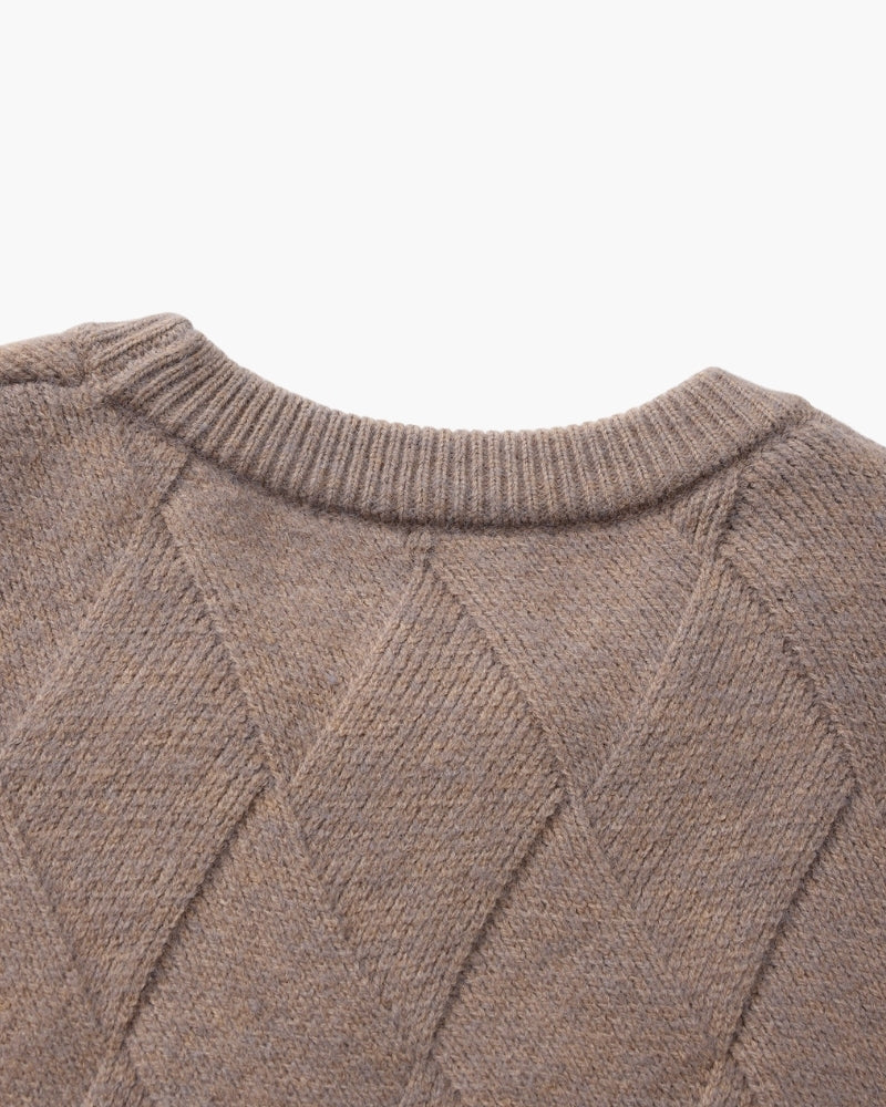 Men's Diamond Knit Crew Neck Sweater with Ribbed Cuffs