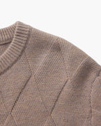 Men's Diamond Knit Crew Neck Sweater with Ribbed Cuffs