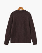 Men's Diamond Knit Crew Neck Sweater with Ribbed Cuffs