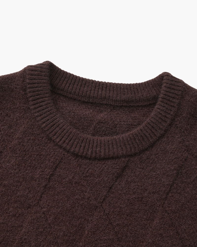 Men's Diamond Knit Crew Neck Sweater with Ribbed Cuffs