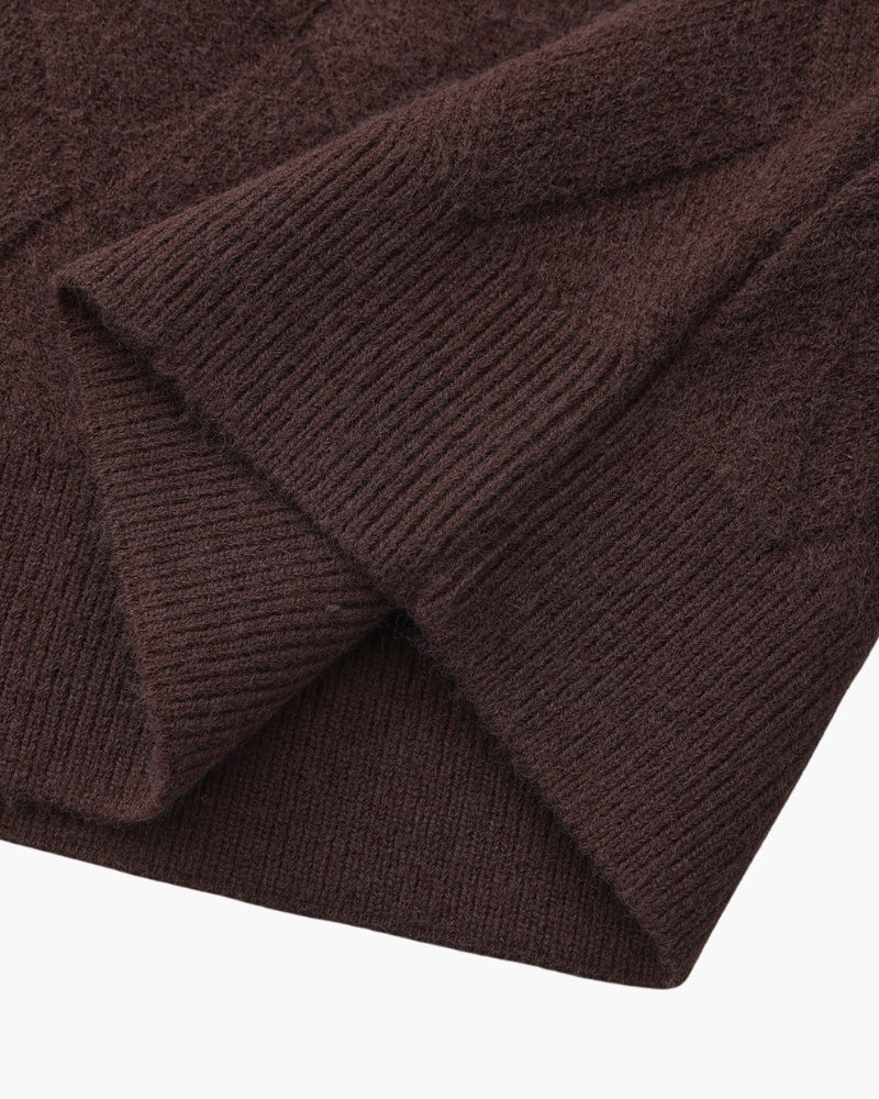 Men's Diamond Knit Crew Neck Sweater with Ribbed Cuffs