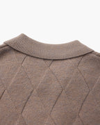 Men's Diamond Knit Zip Cardigan with Spread Collar
